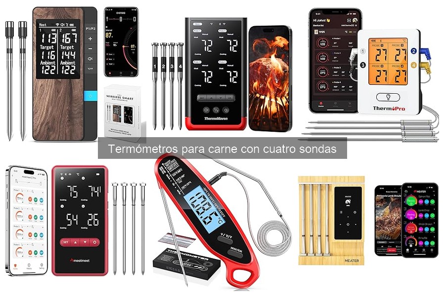 Aplicaciones de termómetros de carne con 4 sondas en la cocina